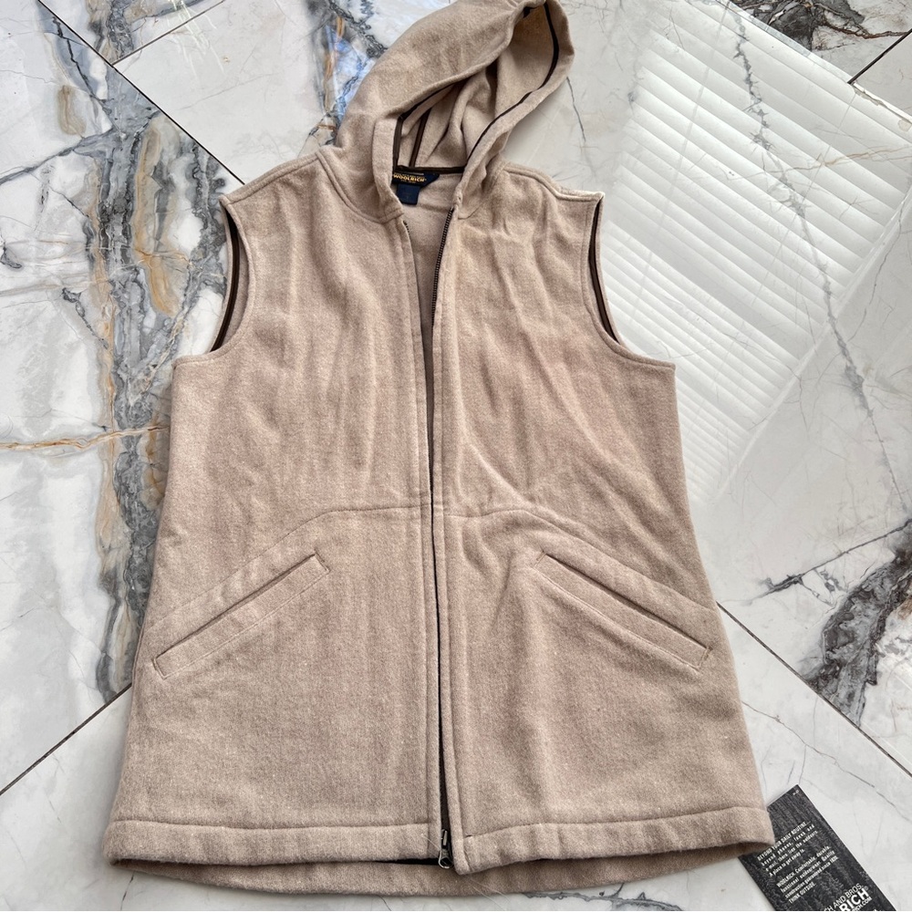 WoolRich Tan Hooded Zip-Up Wool Vest Women’s Small